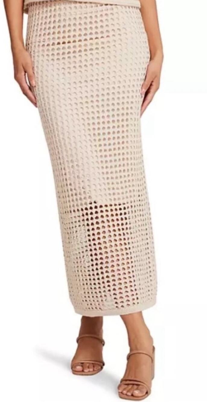 Steve Madden NWT Crochet Knit Midi Skirt Beige Open Knit Beach Medium